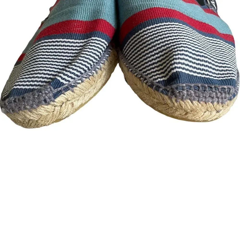 ARTISANAT FRANCAIS Striped Flat Slip-On Espadrilles Loafers Sandals Blue Red 40